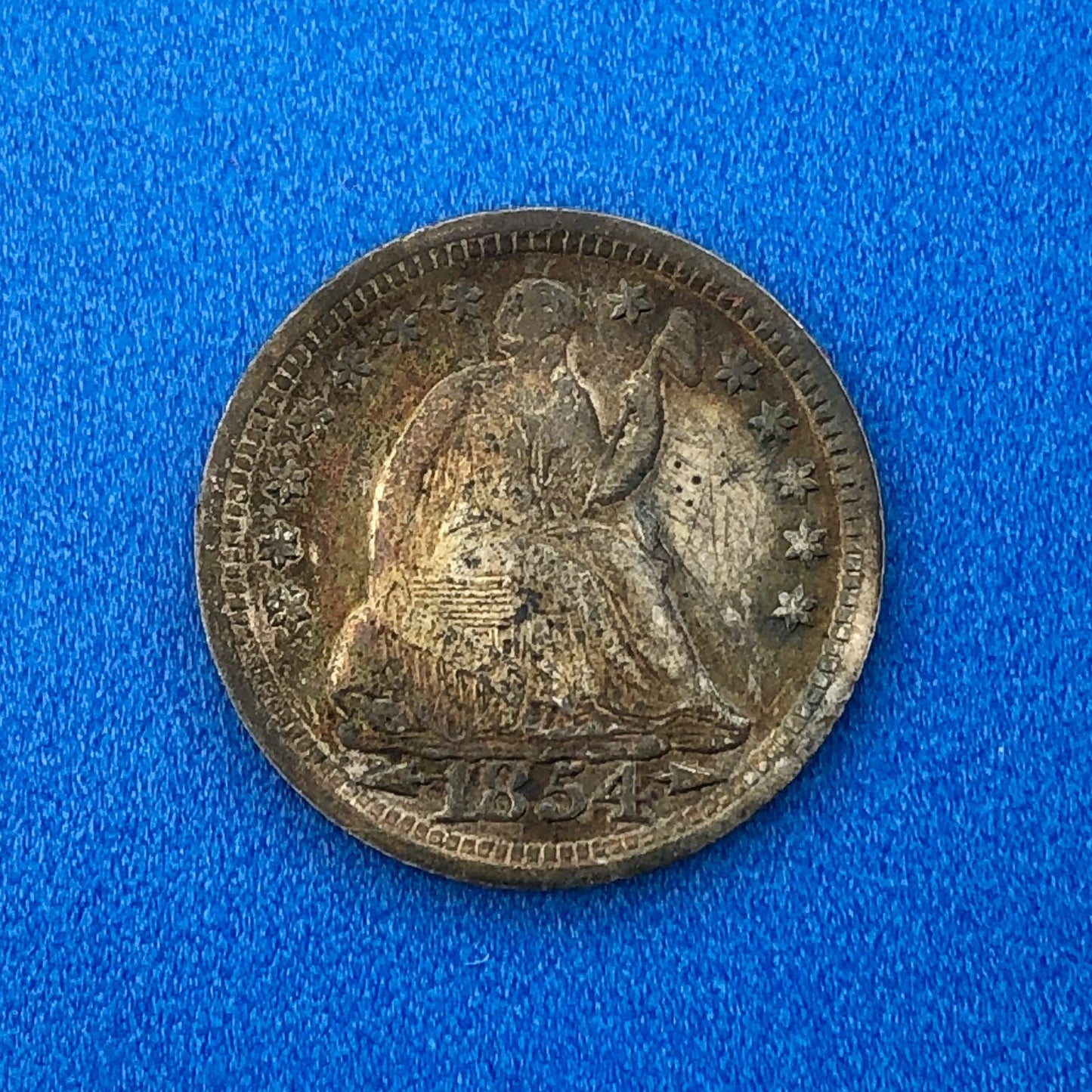 1854 P Silver Seated Half Dime 5c w/Arrows Better Key Nice Toned Type Coin