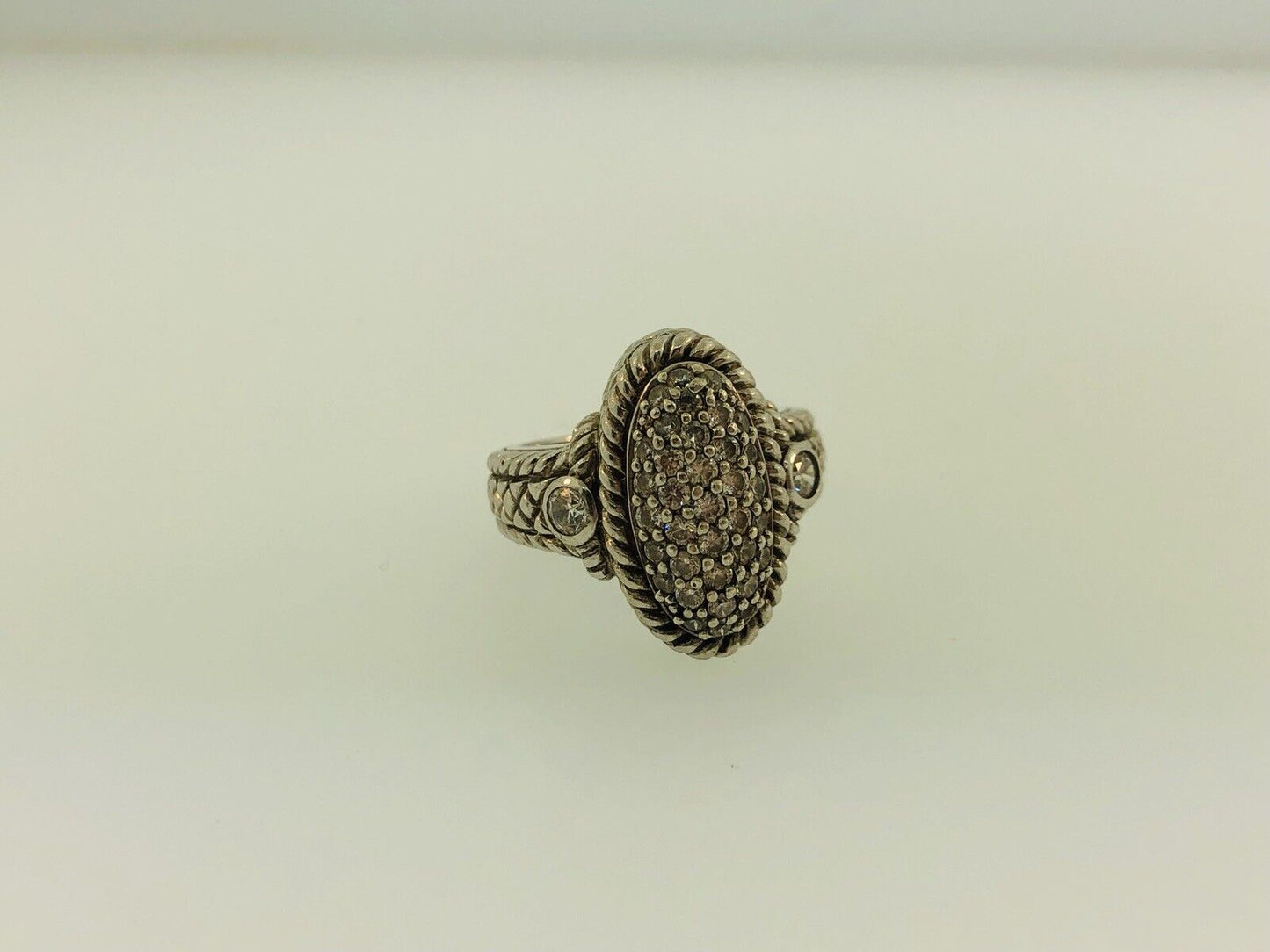 Judith Ripka JR Sterling Silver 925 Diamonique CZ Oval Textured Statement Ring