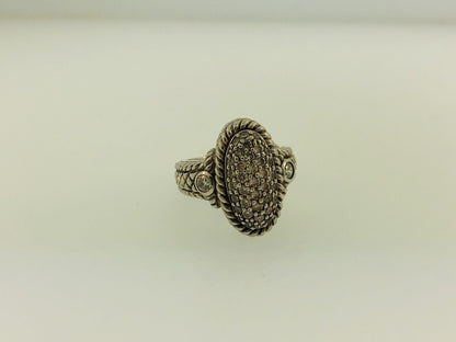 Judith Ripka JR Sterling Silver 925 Diamonique CZ Oval Textured Statement Ring