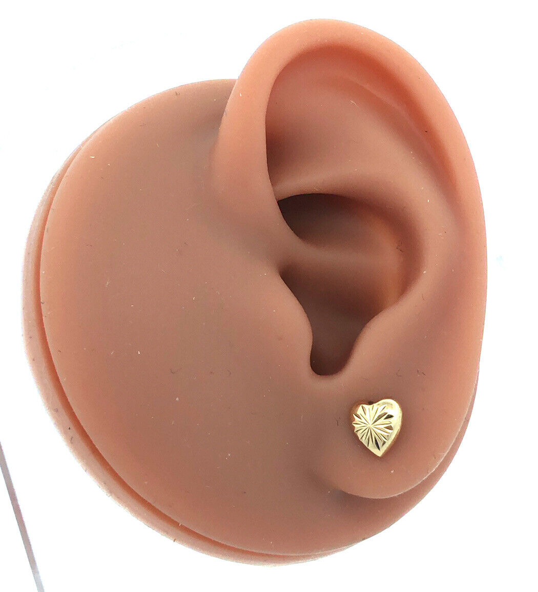 Beautiful 14K Yellow Gold Textured Heart Shaped Butterfly-Back Stud Earrings