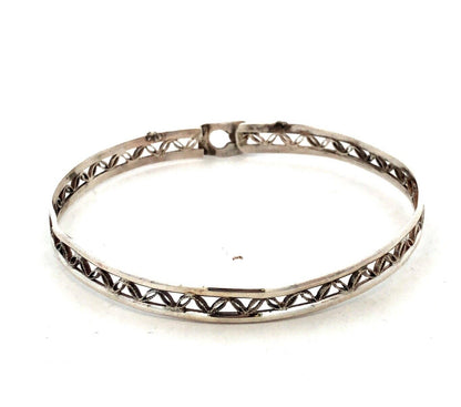 Vintage 925 Sterling Silver Open Work Leaf Scroll Bangle Bracelet