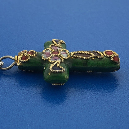 Retro 925 Sterling Silver Vermeil Enamel Cloisonne Cross Two Toned Necklace