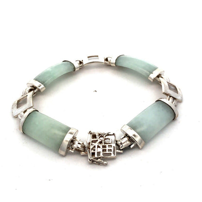 Designer G&K 925 Sterling Silver Light Green Jade Chinese Modernist Bracelet
