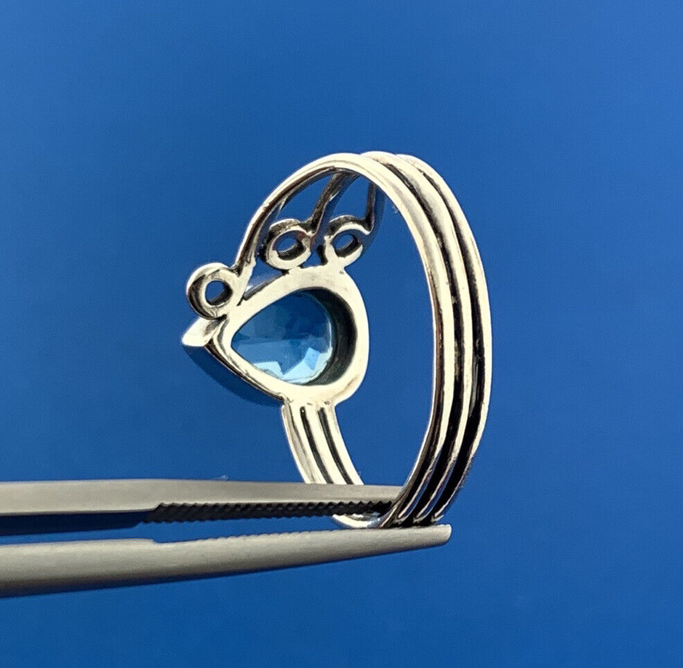 Designer 925 Sterling Silver Blue Topaz Solitaire December Anniversary Ring