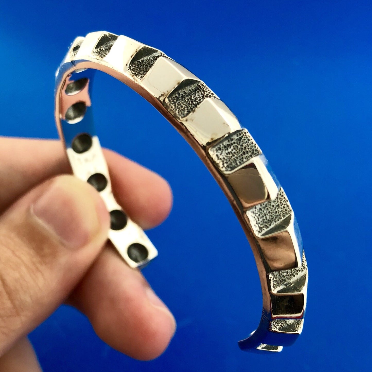 Rare Mignon Faget 925 Sterling Silver Rotated Dentils Stackable Cuff Bracelet