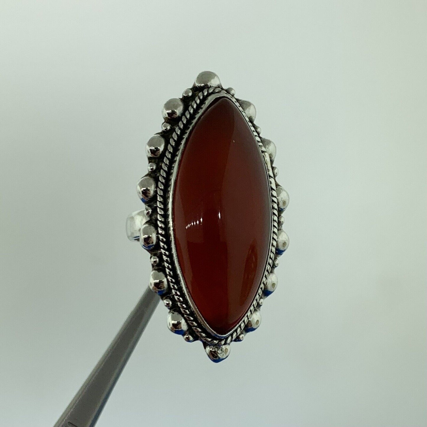 925 Sterling Silver Marquise Carnelian Cabochon Statement Finger Ring