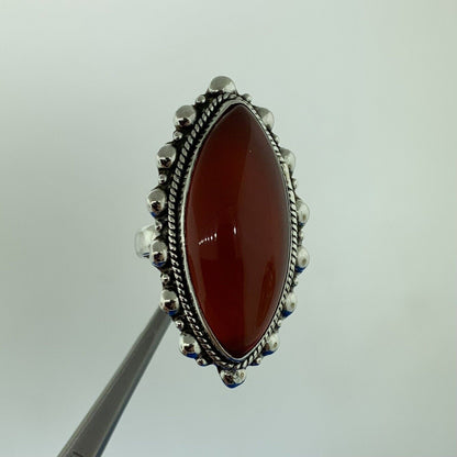 925 Sterling Silver Marquise Carnelian Cabochon Statement Finger Ring