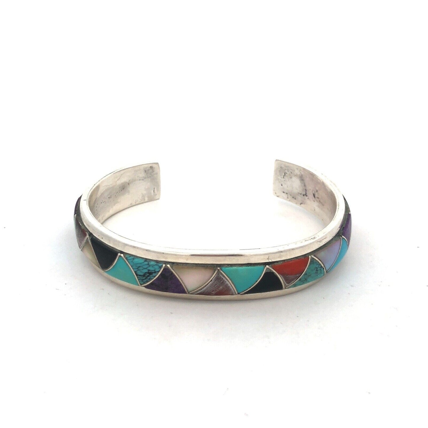 Native American Orlinda Natewa 925 Sterling Silver Multi-Stone Cuff Bracelet