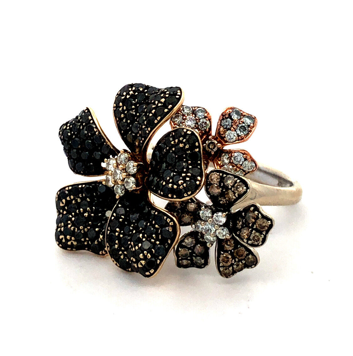 Effy Nature 14K Tri-Gold Black White Espresso Diamond Flower Statement Ring