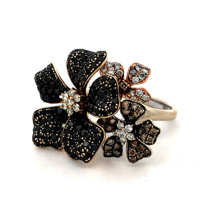 Effy Nature 14K Tri-Gold Black White Espresso Diamond Flower Statement Ring