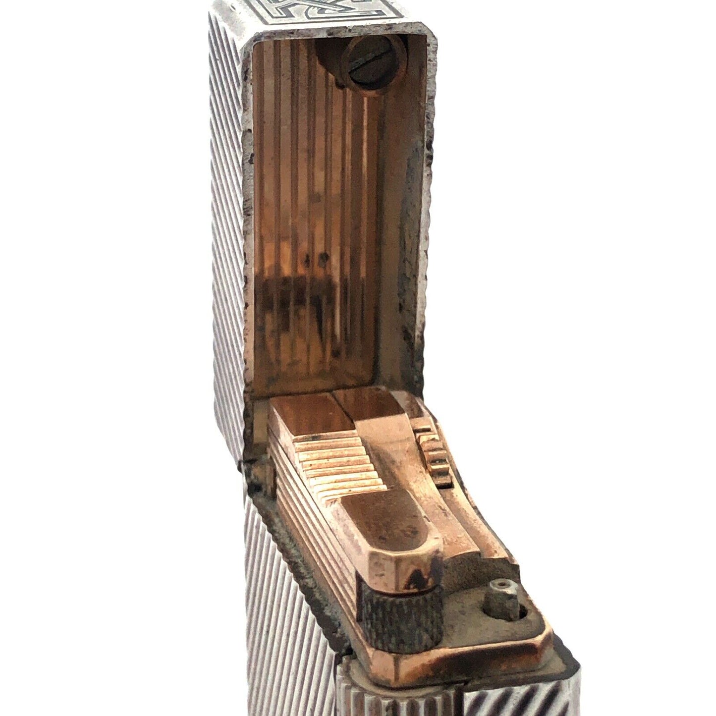 Vintage ST Dupont Paris Two Toned Silver Plated Cigarette Cigar Lighter