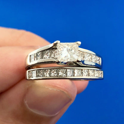 Stunning Platinum 950 Princess Diamond Engagement Ring Wedding Band Set