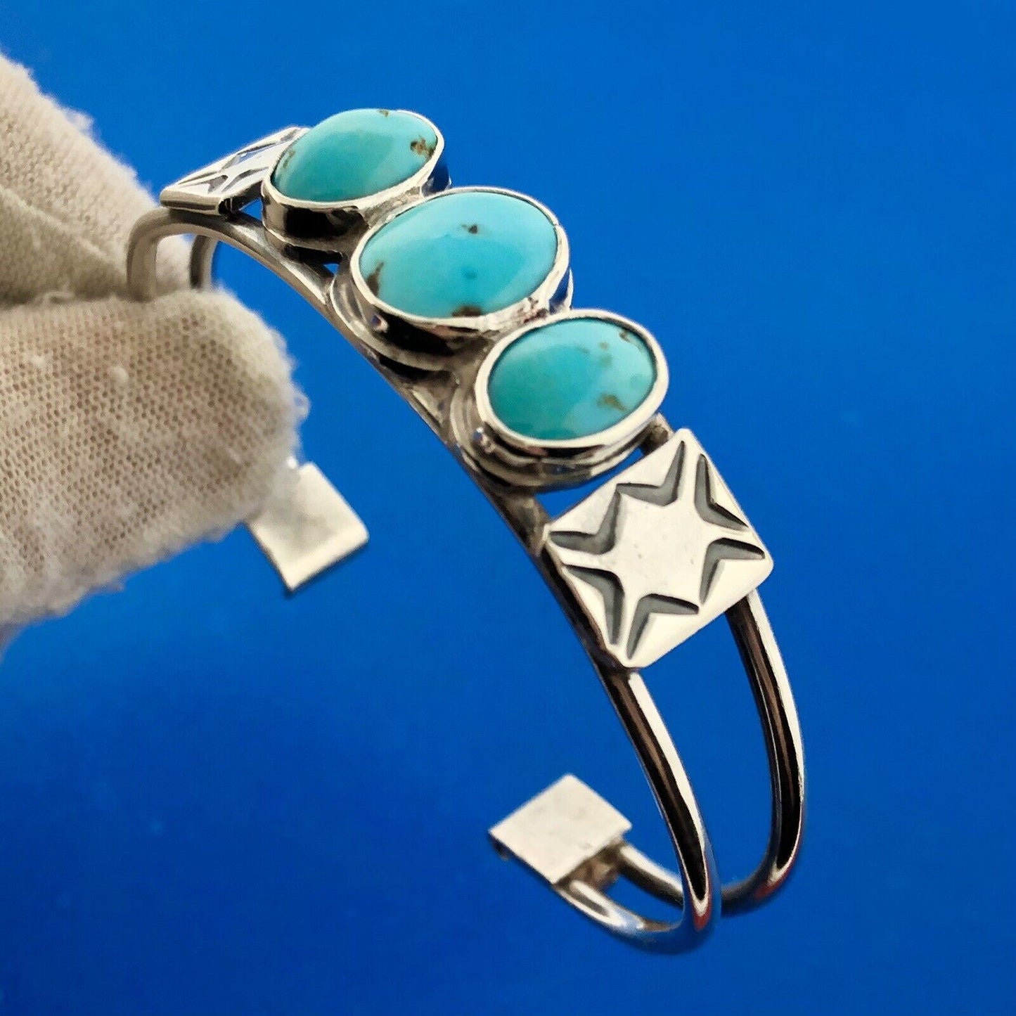 Native American Artisan Sterling Silver Sleeping Beauty Turquoise Cuff Bracelet