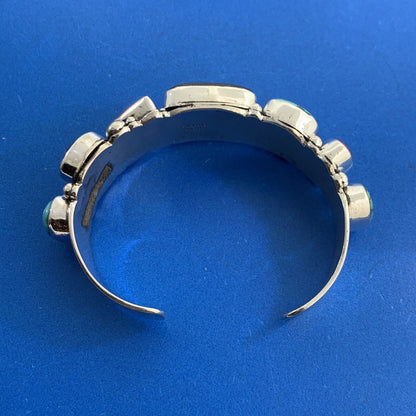 Sam Piaso Zuni Sterling Silver Turquoise Multi Gemstone Statement Cuff Bracelet