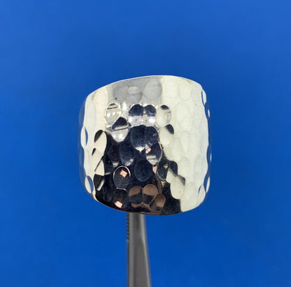 Designer Mexico 925 Sterling Silver Hammered Wide Cigar Band Finger Ring