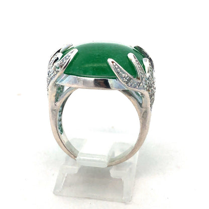 Designer SX 925 Sterling Silver Oval Chrysoprase Cubic Zirconia Statement Ring