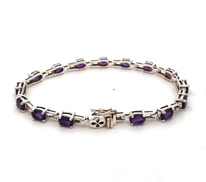 Designer R 925 Sterling Silver Oval Purple Amethyst Tennis Bracelet