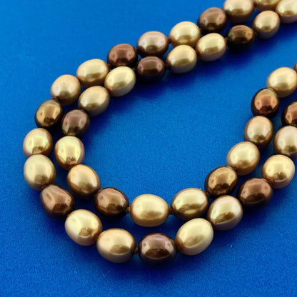 Retro Designer 925 Sterling Silver Bronze Champagne Oval Pearl Choker Necklace