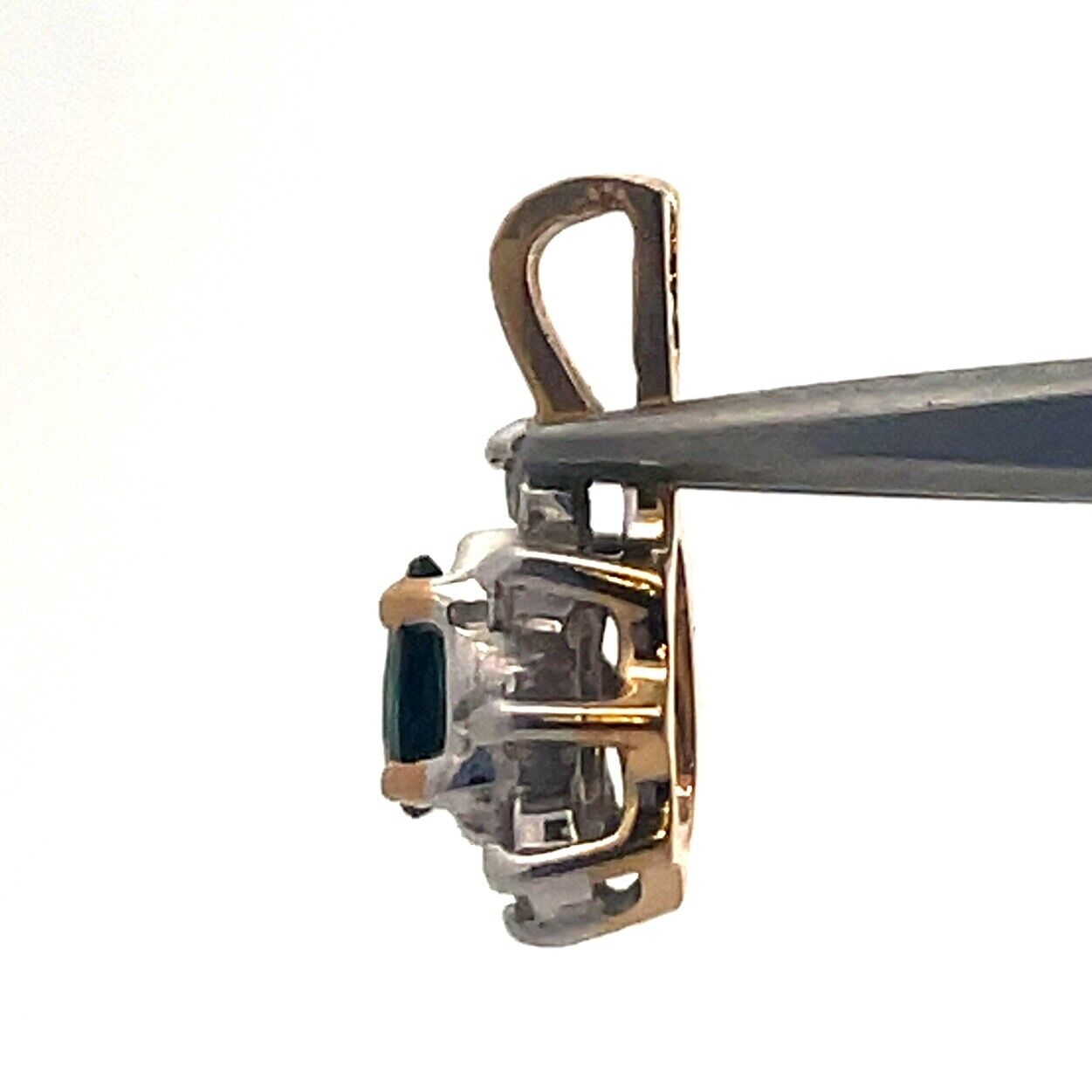 Vintage 14K Yellow Gold Pear Cut Blue Sapphire Diamond Halo Teardrop Pendant