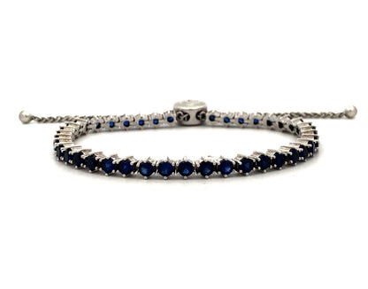 Designer DL 925 Sterling Silver Round Blue Sapphire Adjusable Tennis Bracelet