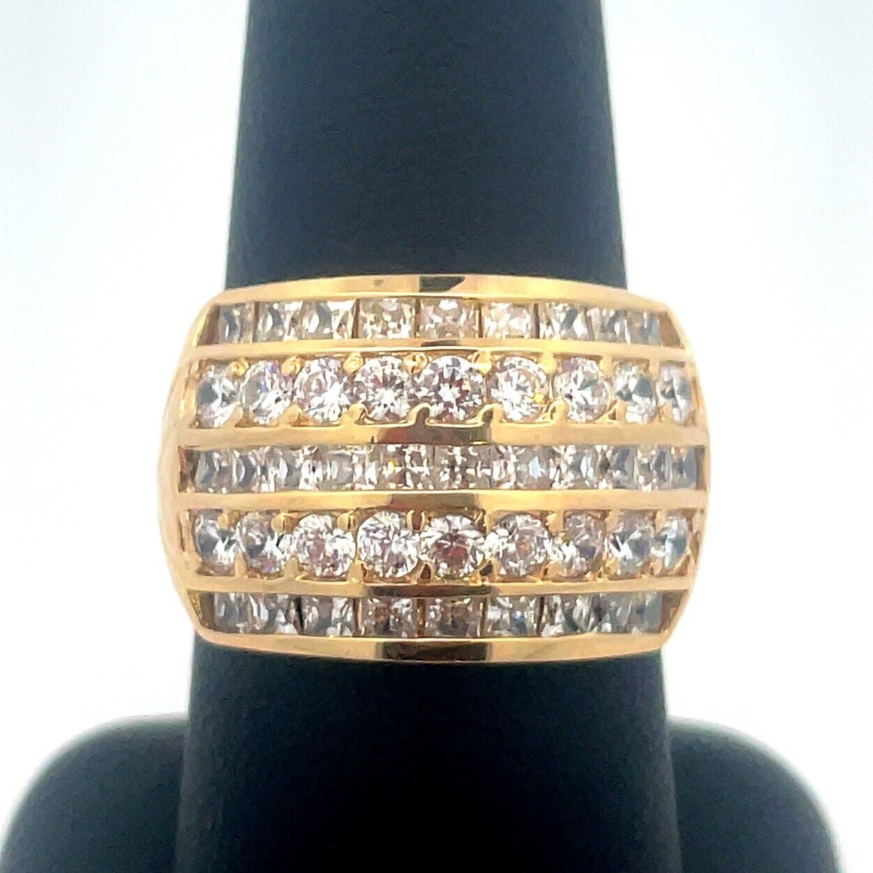 Designer 14K Yellow Gold Cubic Zirconia CZ Five Row Statement Band Ring