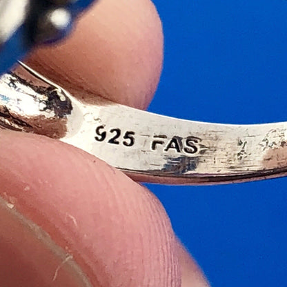 Vintage FAS Sterling Silver 925 Pink Tourmaline Cabochon Scroll Fashion Ring