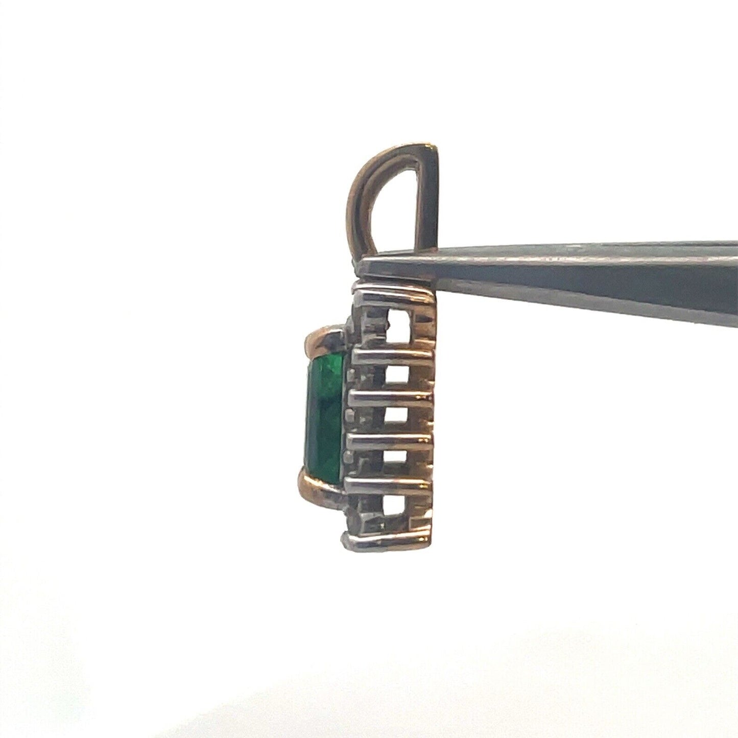 Designer 14K Yellow Gold Emerald Cut Emerald Diamond Accent Pendant