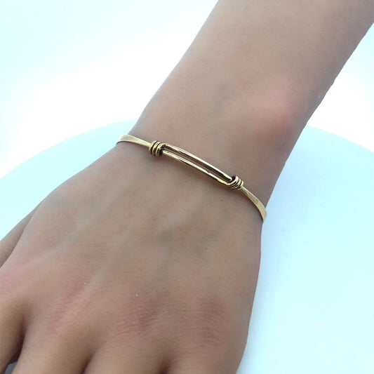 Vintage Brass Gold Tone Thin Stackable Bangle Adjustable Tension Bracelet