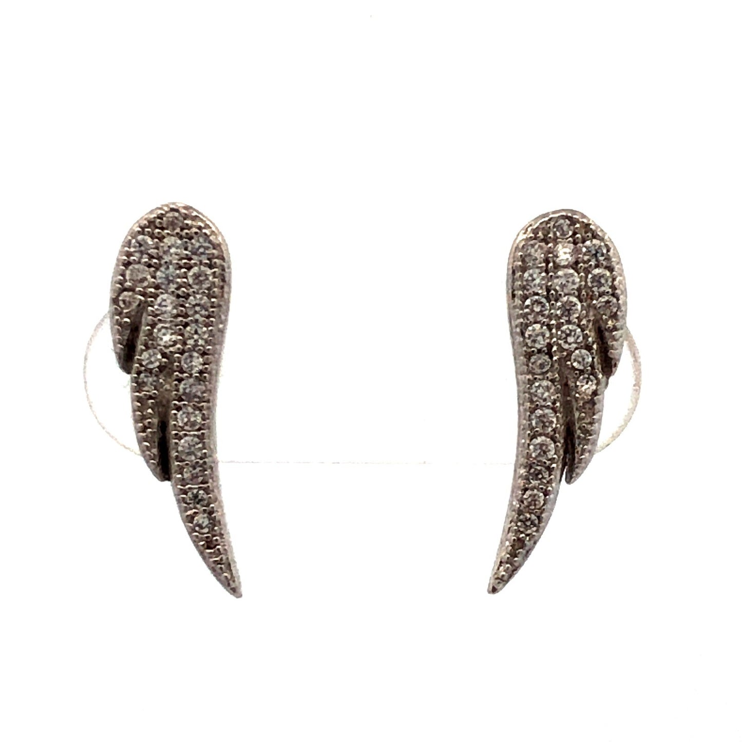 925 Sterling Silver Round Cubic Zirconia CZ Pave Angel Wing Stud Earrings