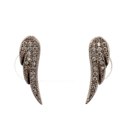 925 Sterling Silver Round Cubic Zirconia CZ Pave Angel Wing Stud Earrings