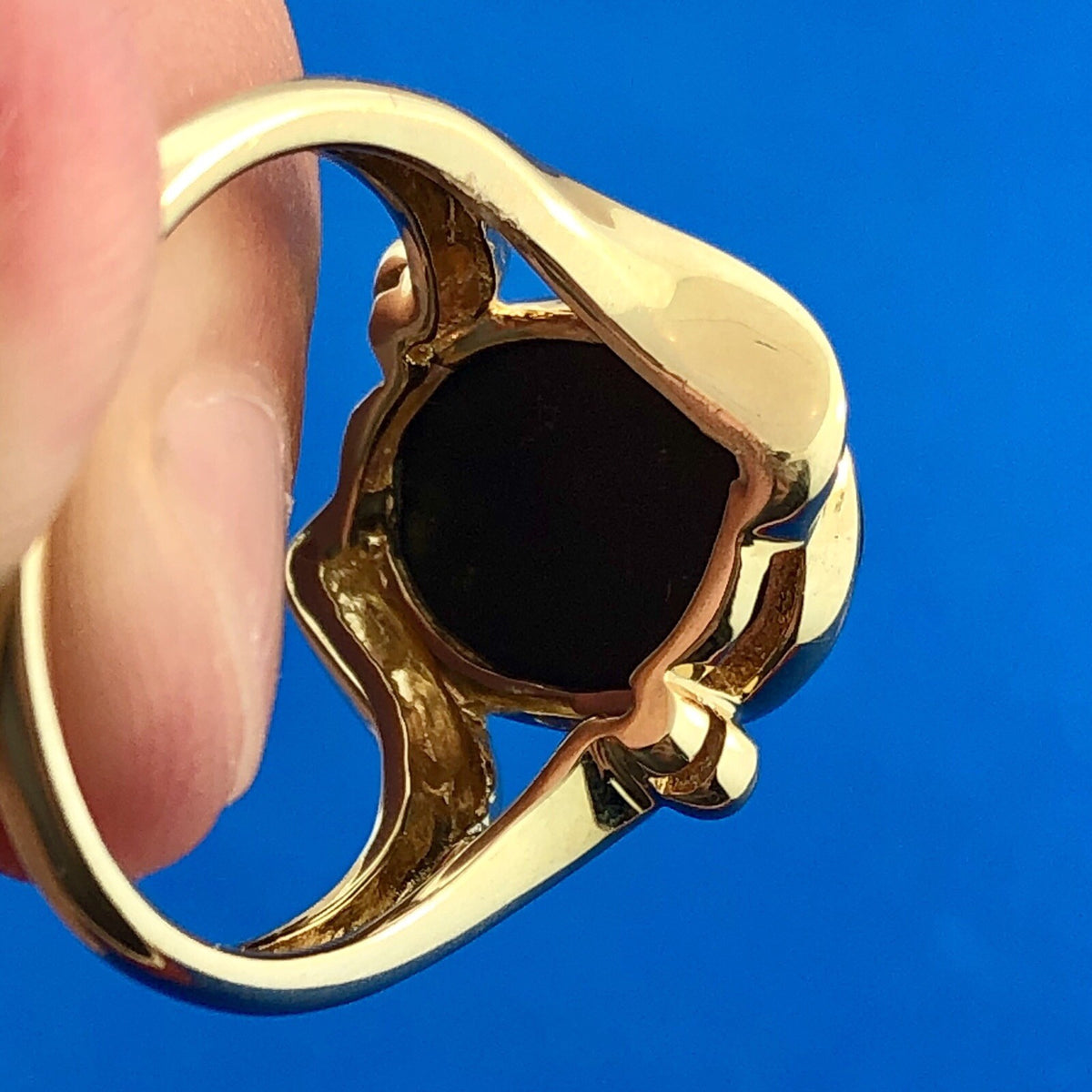 Modernist 14K Yellow Gold Orange Green Opal Oval Doublet Cocktail Ring