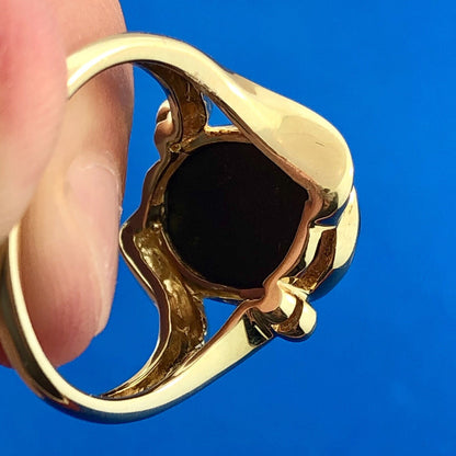 Modernist 14K Yellow Gold Orange Green Opal Oval Doublet Cocktail Ring