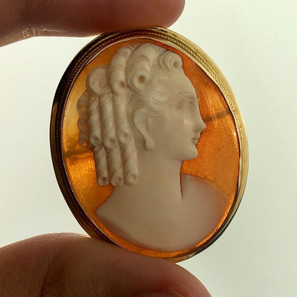 Victorian 14K Yellow Gold Oval Carved Cameo Pin Brooch Option Pendant
