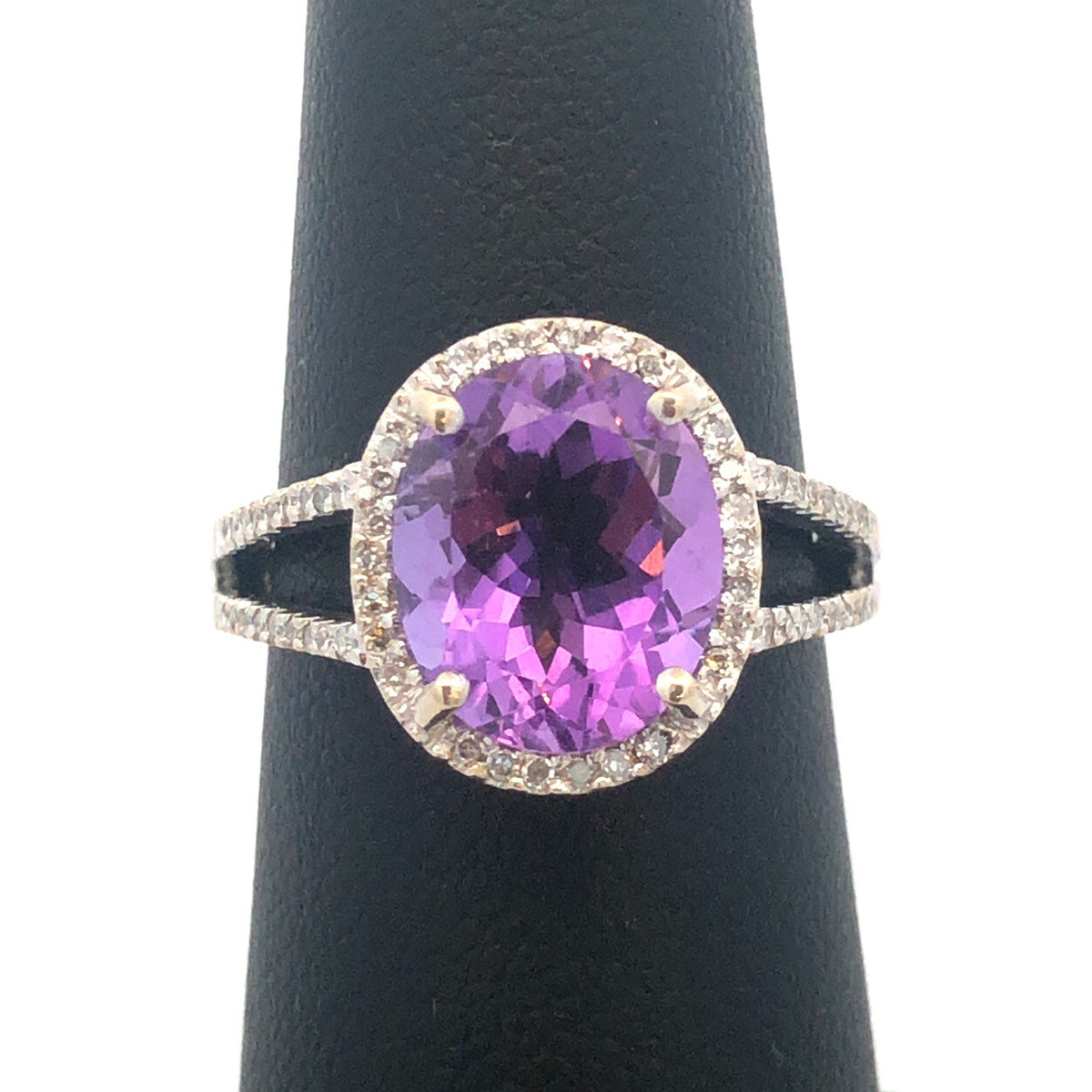 Designer 14K White Gold Oval Amethyst Diamond Halo Wedding Engagement Ring