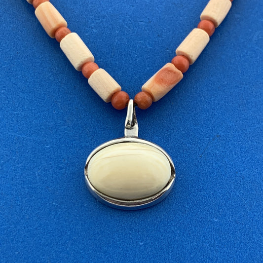 Vintage Mignon Faget Sterling Silver Cream Agate Coral Beaded Pendant Necklace