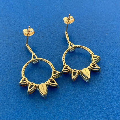 Designer 14K Yellow Gold Diamond Multi Gemstone Statement Dangle Drop Earrings
