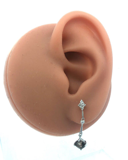 Gorgeous 14k White Gold Cushion Smoky Quartz White Accent Dangle Stud Earrings