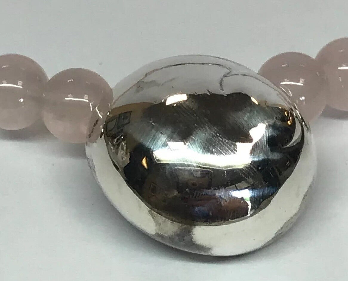 Mignon Faget 925 Sterling Silver Rose Quartz Jasper Bead Moon Snail Necklace