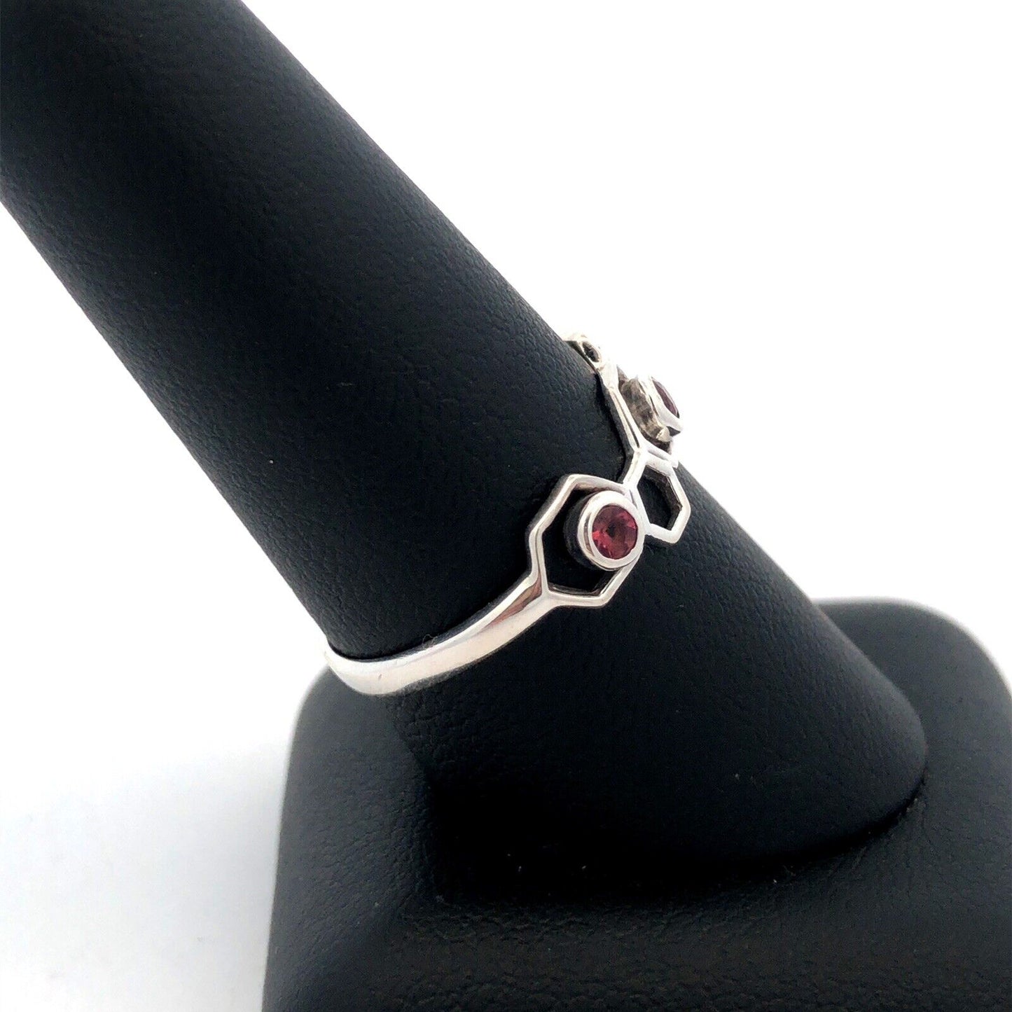 925 Sterling Silver Round Pink Tourmaline Honeycomb Hexagon Band Ring