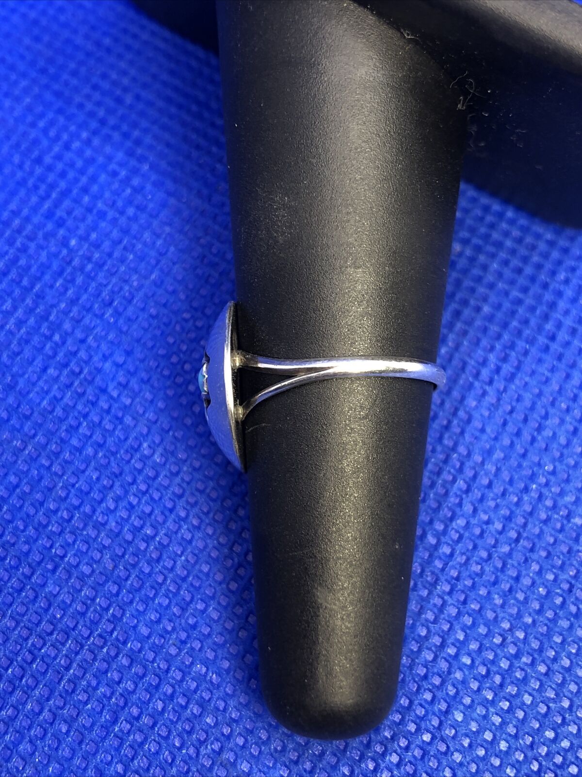 Native American Signed 925 Sterling Silver Turquoise Cabochon Storyteller Ring