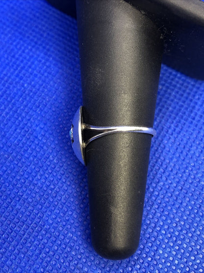 Native American Signed 925 Sterling Silver Turquoise Cabochon Storyteller Ring