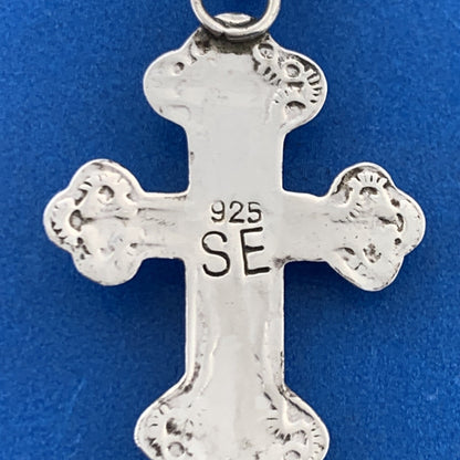 Native American 925 Sterling Silver Concho Style Mixed Gemstone Cross Pendant