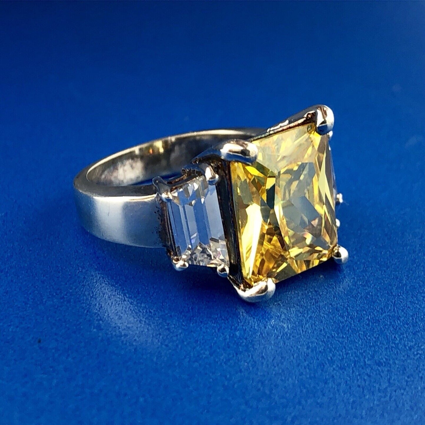 Dramatic Sterling Silver 925 Yellow White CZ Statement Fashion Cocktail Ring