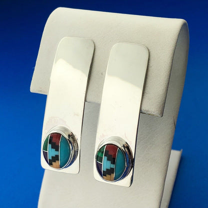 Navajo Designer Willie Saiz Sterling Silver 925 Multi-Stone Inlay Stud Earrings