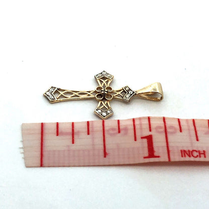 Designer Jacmel Mauritius JCM 10K Yellow Gold Diamond Textured Cross Pendant