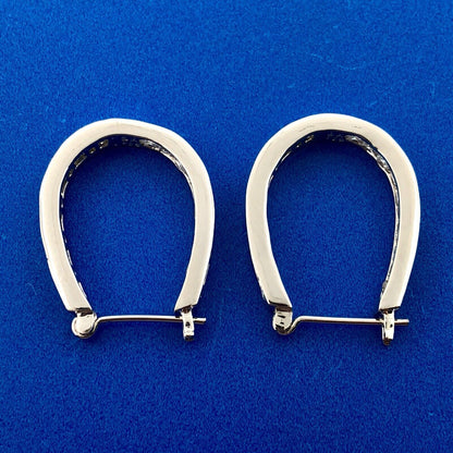 Designer SX Sterling Silver Cubic Zirconia CZ Inside Out Elongated Hoop Earrings