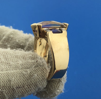 14k Yellow Gold Rectangular Faceted Ametrine Amethyst Citrine Ring Size 5.5