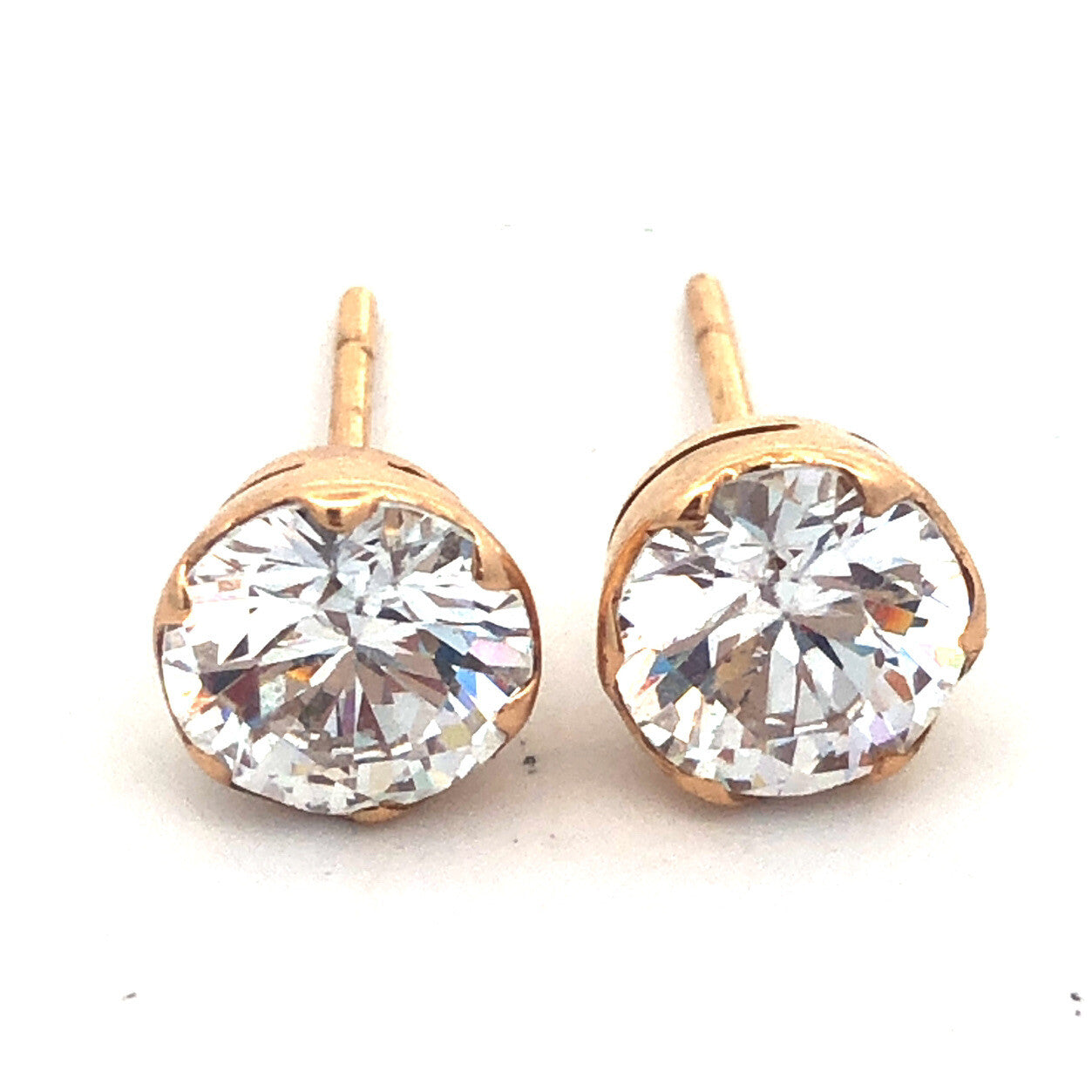 Stunning Classic 14K Yellow Gold Cubic Zirconia CZ Statement Stud Earrings