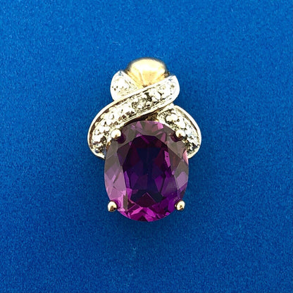 Designer 925 Two Tone Sterling Silver Purple Sapphire Diamond Accent Pendant