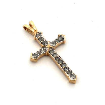 10K Yellow Gold Designer LJ Round Diamond Pave Cross Pendant